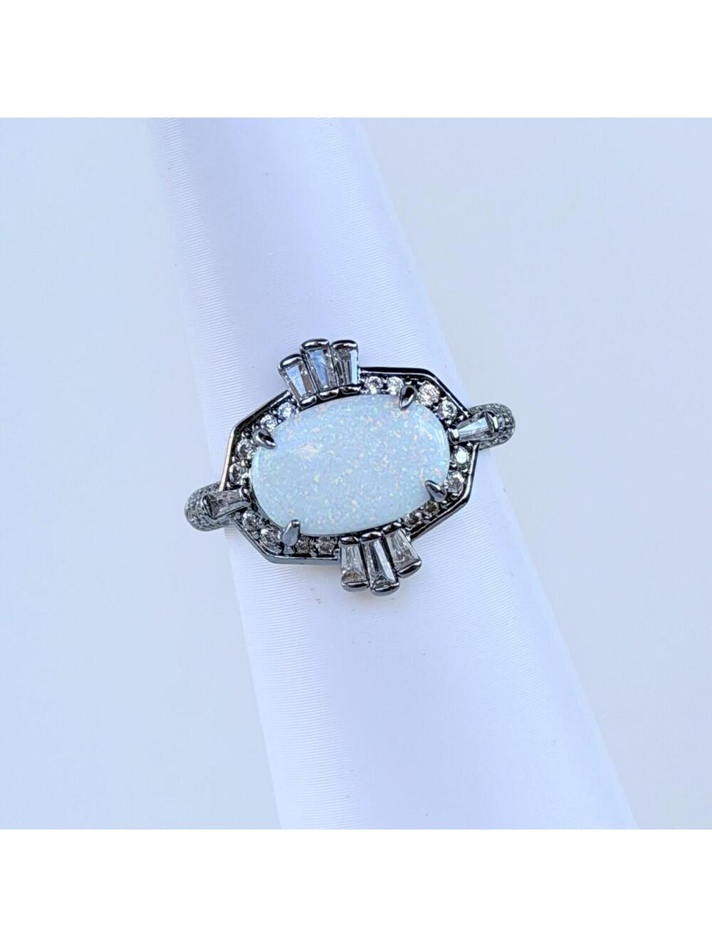 Bomb Party October Ring Sz 8 "The Pause That Sparkled" Opal on Hematite